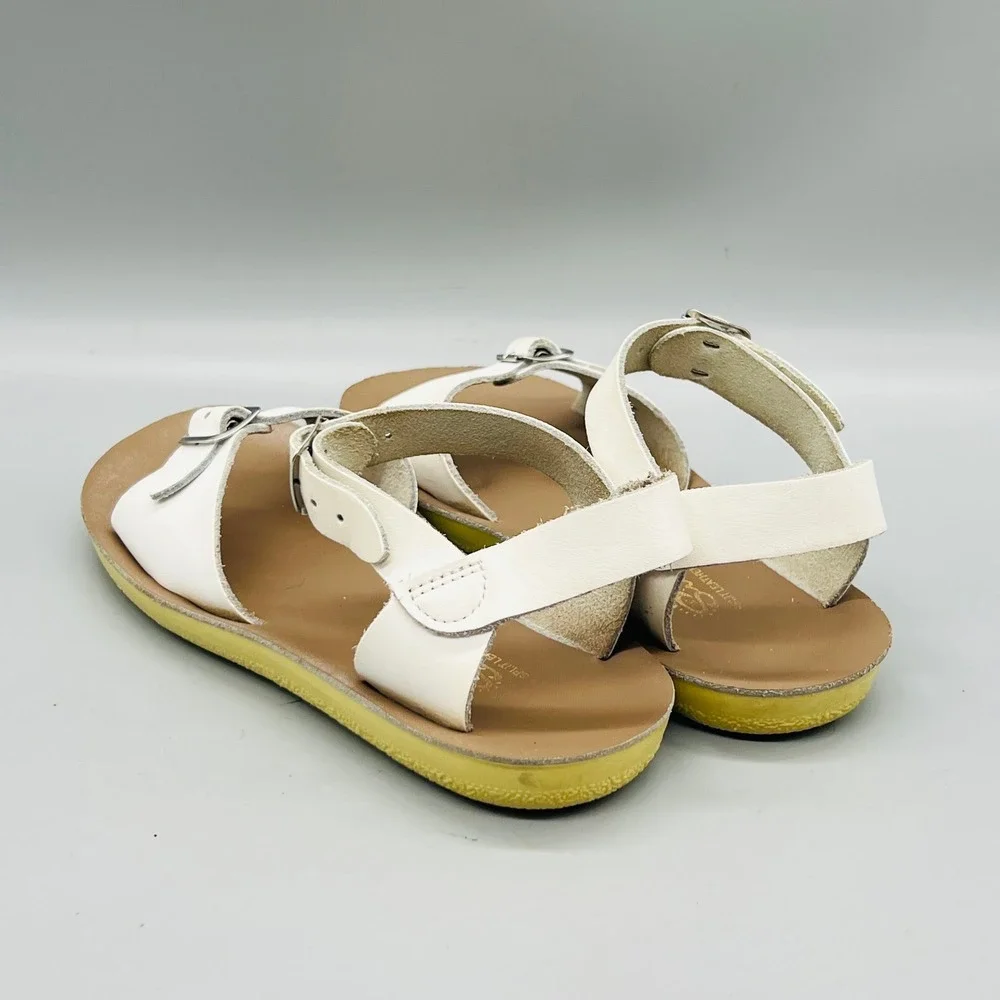 Sun San Sandals Girl 1 White Leather Surfer Adjustable Ankle Buckle Strap Shoes